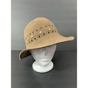 Christys Crown Women Wool Felt Cloche Hat Brown Grommets‎ Studded Boho Festival
